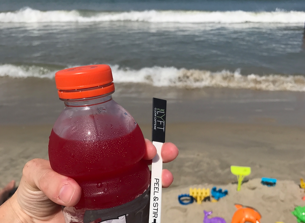 energy drink on the beach